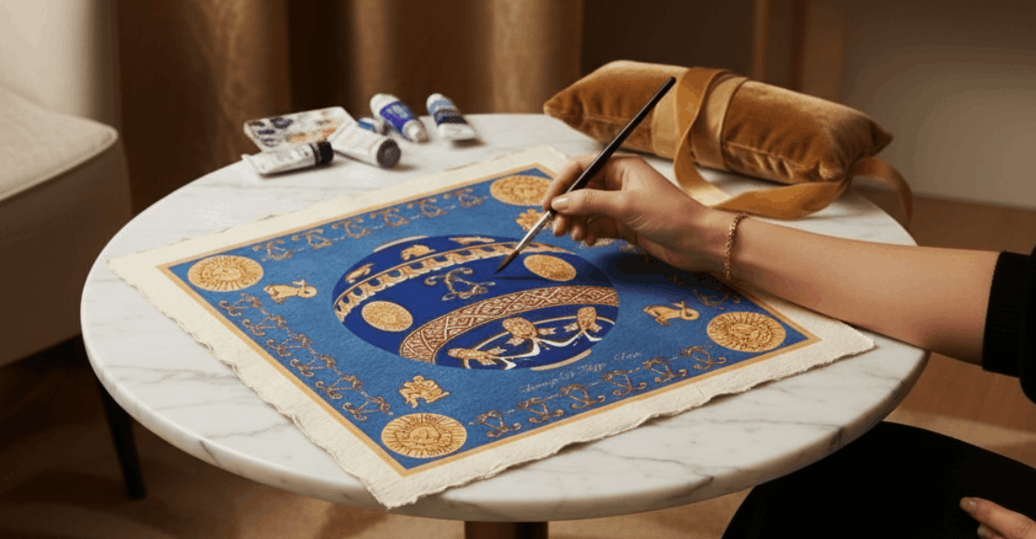 Création artistique d’un carré de soie de luxe Lorenza Di Filippo